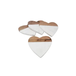 Sous-verre en forme de coeur en marbre et bois