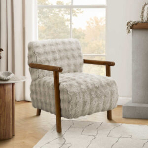 CHAISE D'APPOINT FAUX FOURRURE - 31"H BOIS DE NOYER